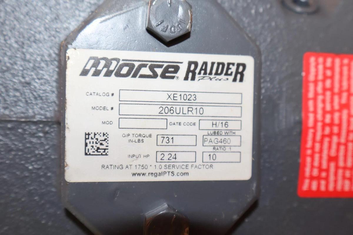 Morse Raider Plus Gear Box Speed Reducer XE1023 206ULR10 Ratio 10:1 2.24hp *NOS*