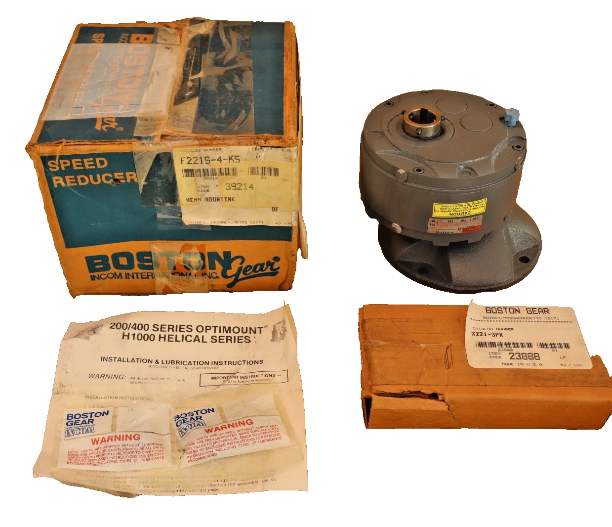 Boston Gear Box Speed Reducer F221S-4-K5 F221S4K5 001 .75hp 1750rpm USA *NOS*