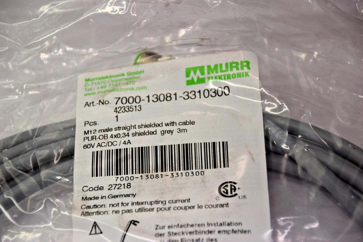 MURR ELEKTRONIK Cable 7000-13081-3310300 M12 MALE WITH PUR-OB 4X0,34 (New)