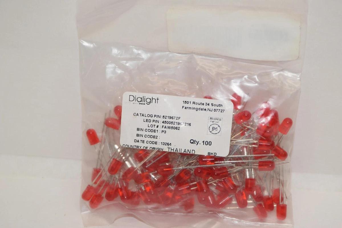 (NEW -Pack 100) DIALIGHT 5219672F 5mm Red Diffused Twin Leads LED Diode