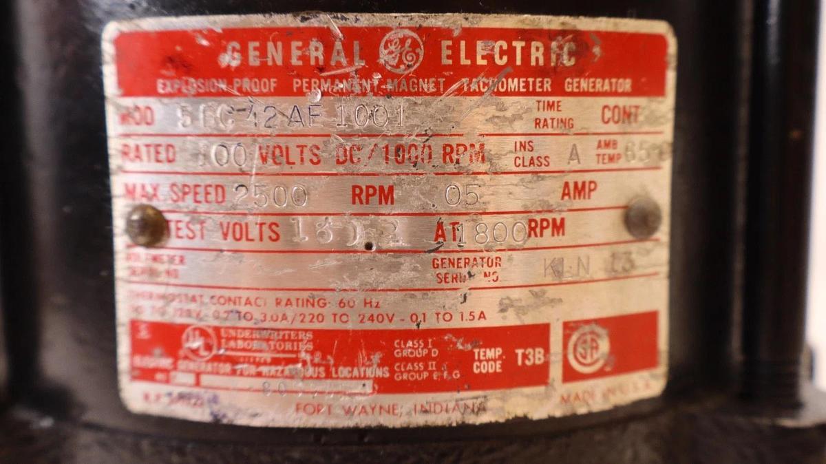Refurbished General Electric GE Tachometer Generator 5BC-42 AE 1001 100vdc 5BC42AE1001
