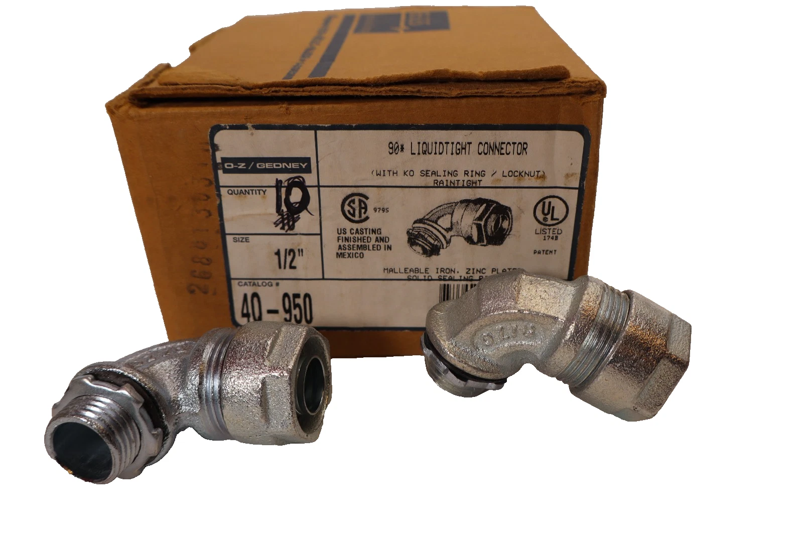 O-Z / Gedney 4Q-950 1/2" 90° Liquidtight Connector (New - Box of 10)