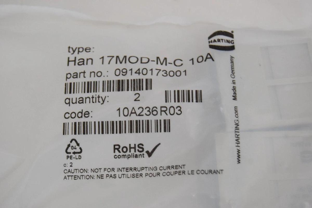 Harting Connector Insert Han 17MOD-M-C 10A 09140173001 (New - Lot of 2)