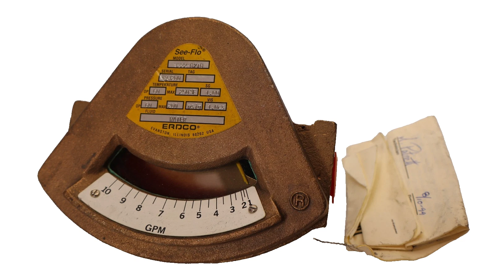 See-Flo ERDCO 200psig Water Flow Meter Brass 3222-02T0 322202T0 (New)