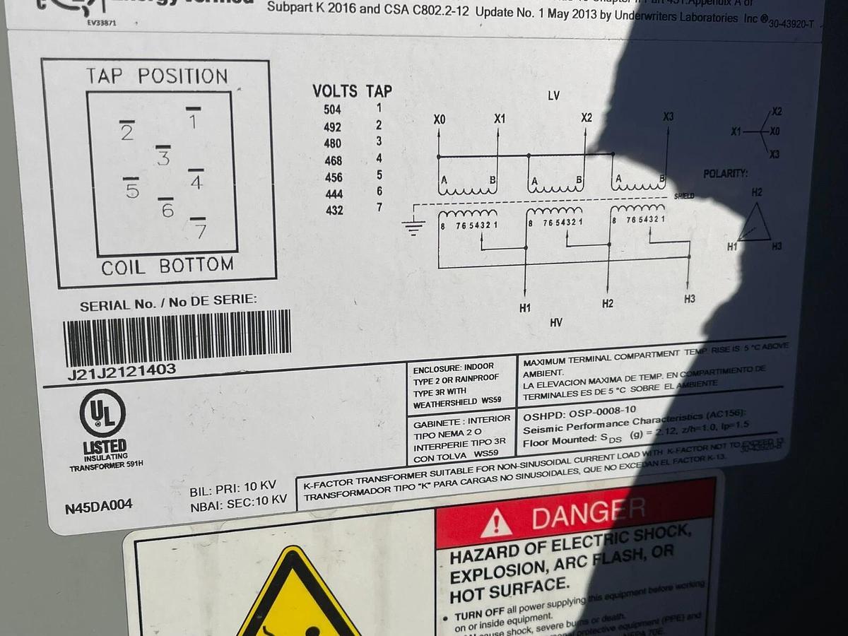 Eaton N48M28T4516 Dry Distribution Transformer 45 kVA 45kva 408-208/120v 3ph NEW