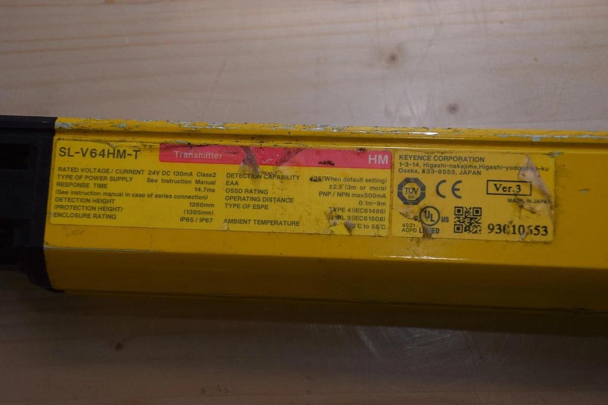 Used KEYENCE SL-V64HM-T 24V 130mA CLASS 2 TRANSMITTER SAFETY LIGHT CURTAIN