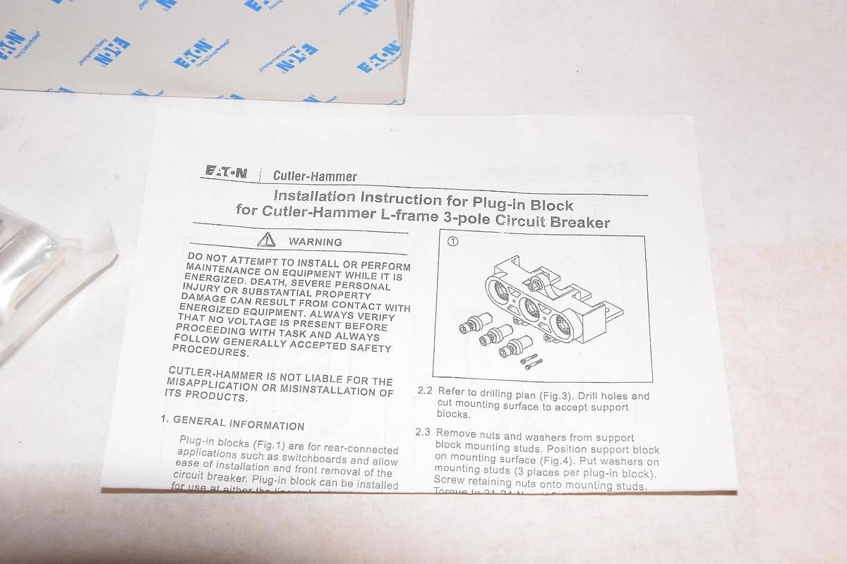 (New) EATON PAD3LD , 68D9102G08 Series C , L Frame 3 Pole Plug In Block