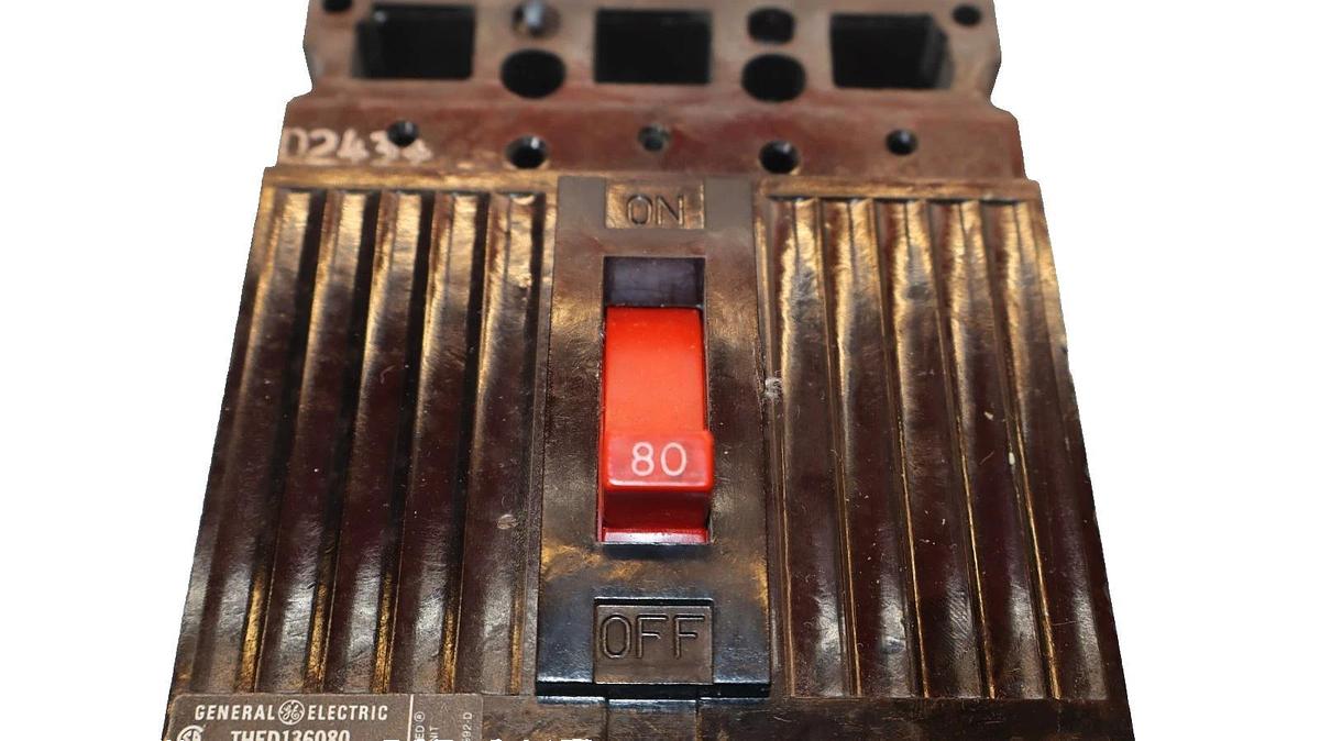 Used GE 80A 80 Amp Circuit Breaker THED136080 600V 3-Pole General Electric