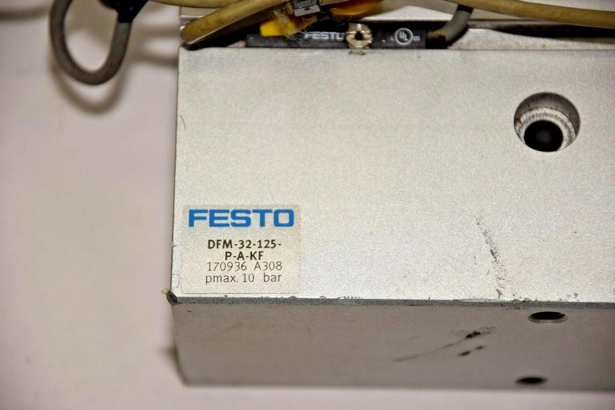 Used FESTO  PNEUMATIC GUIDED LINEAR DRIVE DFM-32-125-P-A-KF GLIDE GRIPPER CYLINDER