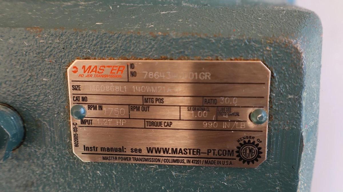 Master Power Transmission GearBox Speed Reducer 7864340001GR M60868L1 Rat 30 NEW