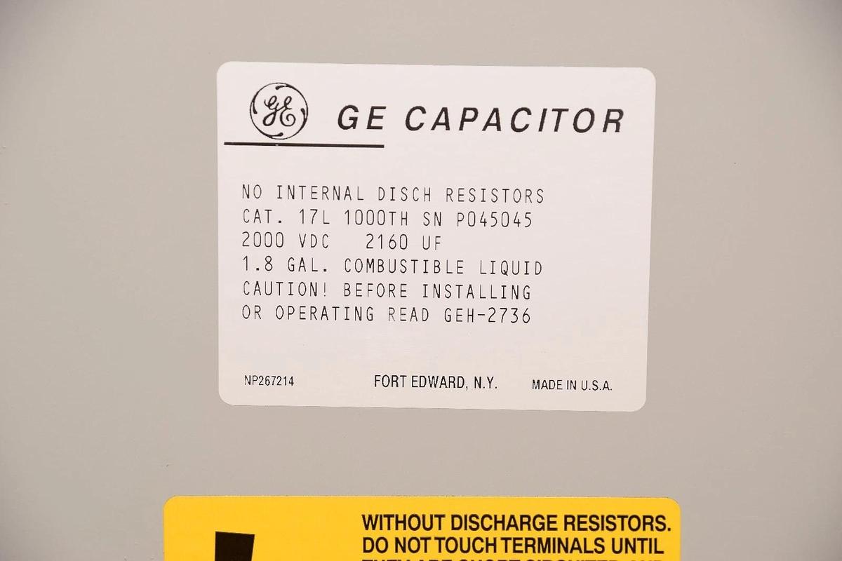 Used GE Capacitor, 17L 1000TH, 2000 VDC, 2160 UF, 2160UF, 17 L, W/ liquid DIelektrol