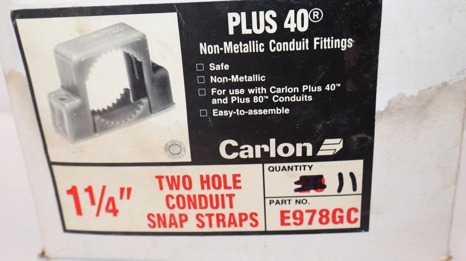 Carlon Two Hole Conduit Snap Straps 1-1/4" E978GC Non-Metallic (New - Box of 11)
