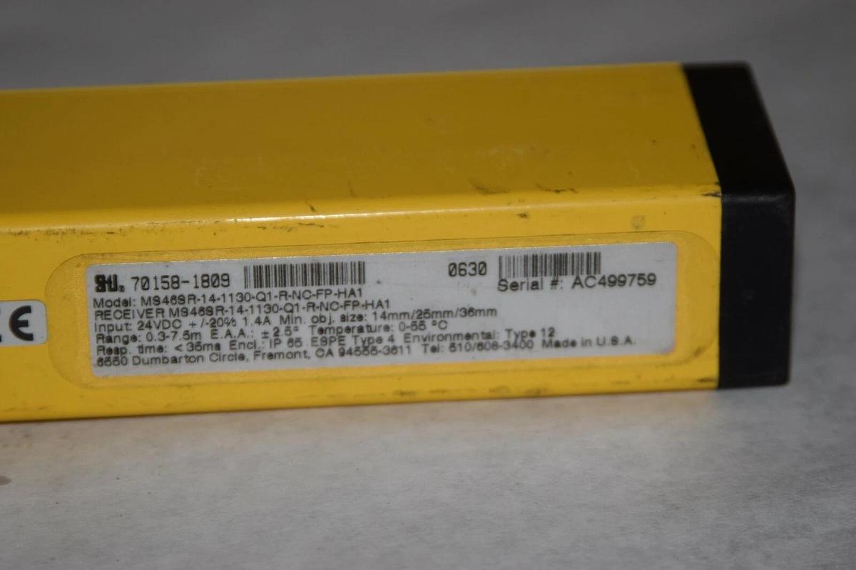Used STI MS46SR-14-1130-Q1-R-NC-FP-HA1 70158-1809 Transmitter Safety Light Curtain