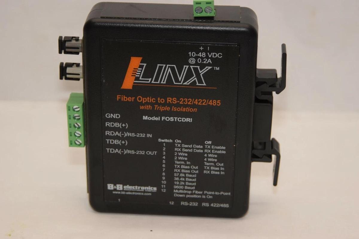 NEW- B&B ELECTRONICS FOSTCDRI RS-232/422/485 10-48Vdc 0.2A Fiber Optic Converter