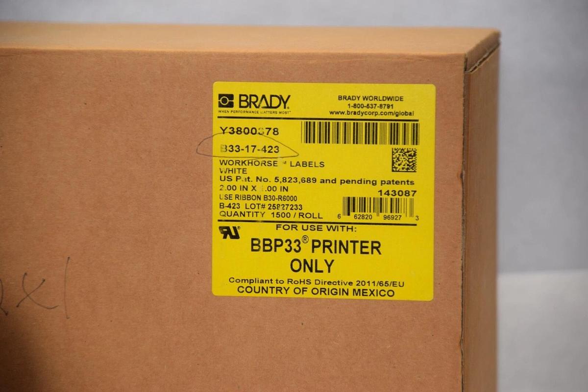 (NEW) BRADY B33-17-423 2.00" x 1.00" White Workhorse Labels