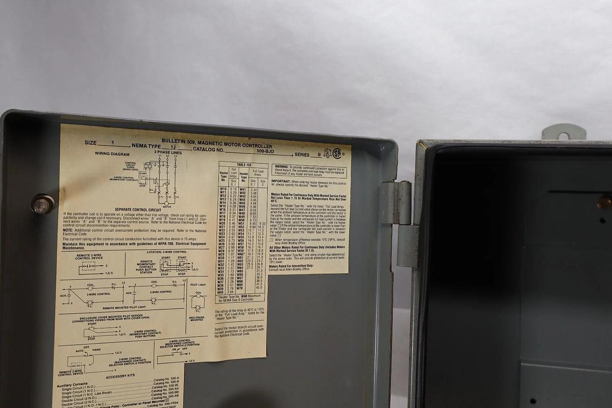 Used ALLEN BRADLEY 509-BJD Size Sz 1 Ser B Magnetic Motor Controller ENCLOSURE ONLY