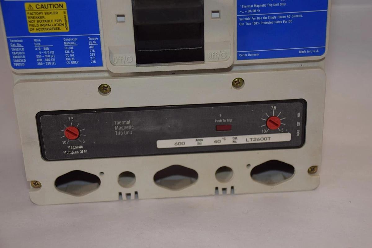 Used CUTLER HAMMER LD2600F , 6633C81G02 600A Amp 2P Circuit Breaker W/LT2600T Trip