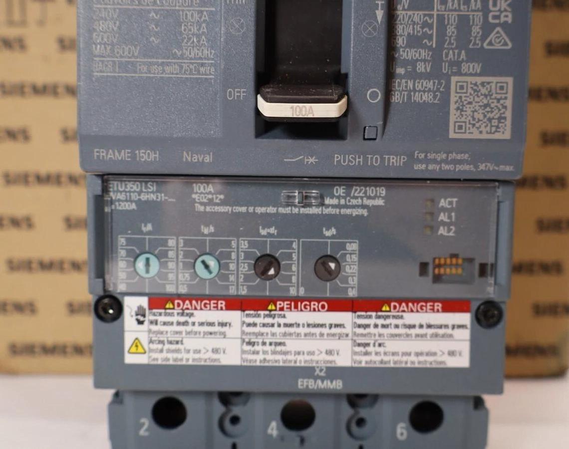 Siemens 3VA6 Circuit Breaker 3VA6110-6HN31-0AA0 100A 100 Amp ETU350LSI Trip *NEW