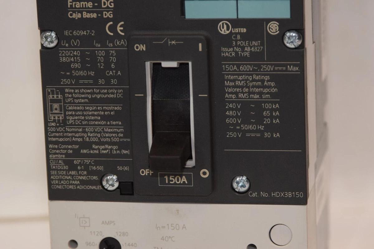 Used Siemens Circuit Breaker HDGA 150 Amp A 150a 3VL2115-2KN33-0AA0 HDX3B150