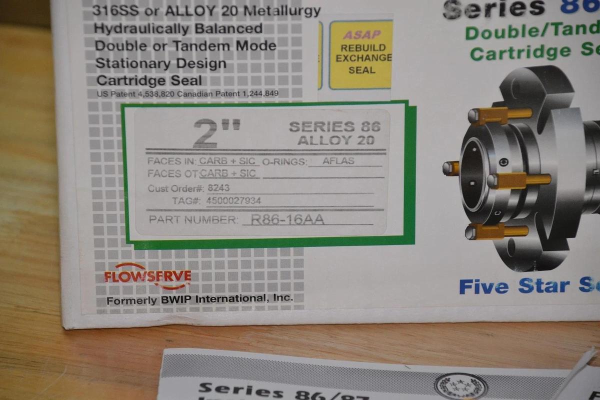Flowserve Single Cartridge Seal Ser. 86  R86-16AA R8616AA 2" Alloy 20 NEW