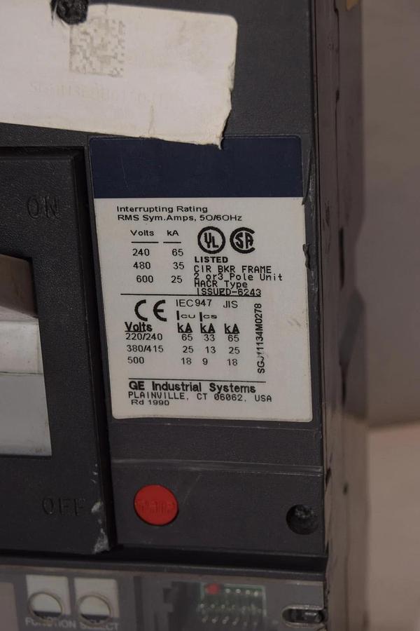 Used GE Spectra RMS Hi-Break Breaker 150A 150 Amp 600v 3p SGHH36BB0150 NO plug