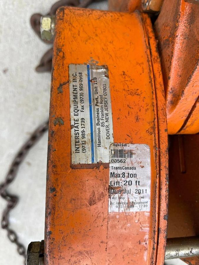 Used Ingersoll Rand Roughneck 8 TON Rigging Hoist W/ 20' LIFT CHAIN HOIST VL2-080 20'