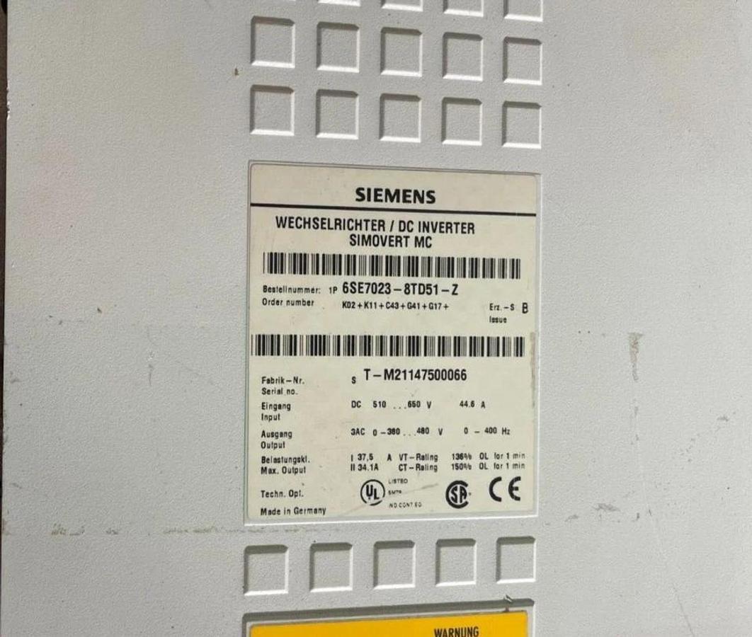 Used Siemens DC Inverter Simovert MC 6SE7023-8TD51-Z *door broken*