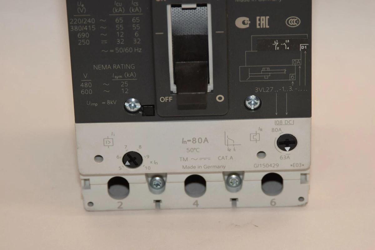 Used Siemens Vl160 80a Circuit Breaker 80 Amp 3VL2716-1AA36-0AA0  3VL9208-7DC30