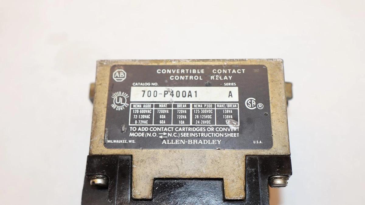 Used Allen Bradley Relay 700-PT Pneumatic Time Delay 700-P400A1 600A Coil: 120V