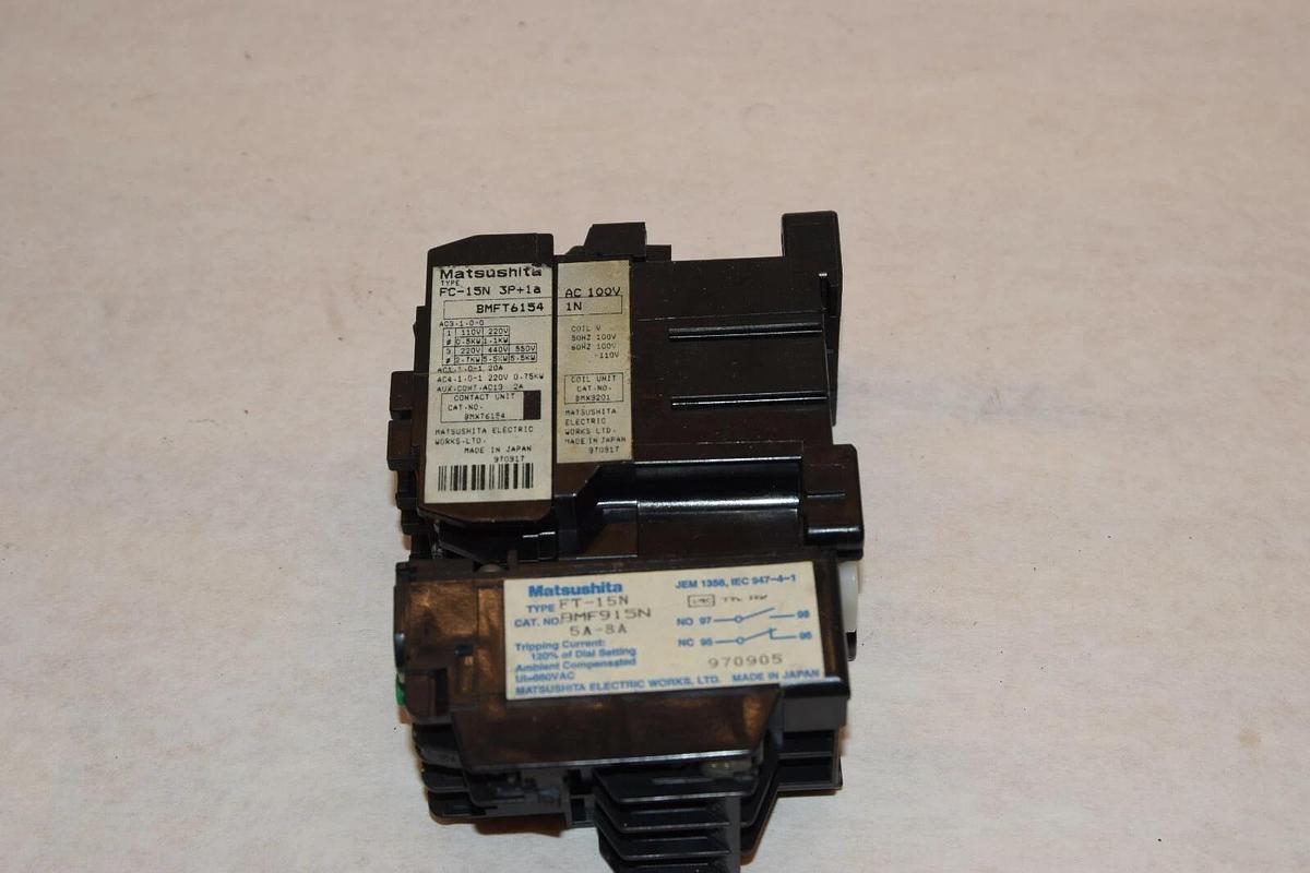 Used MATSUSHITA FC-15N STARTER WITH FT-15N RELAY 5A-8A 100-110V AC 50/60Hz COIL