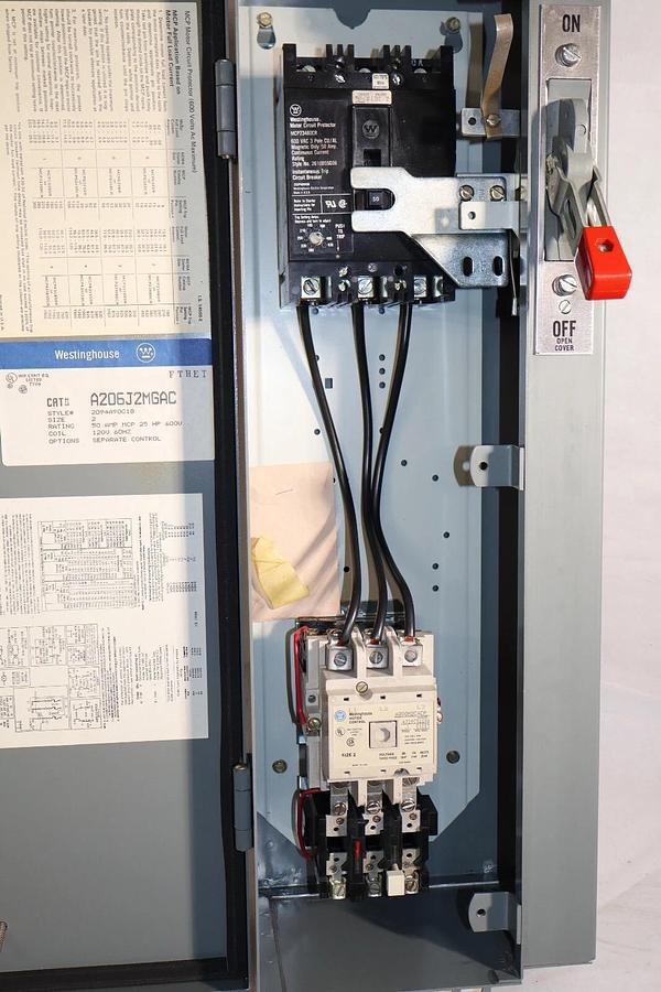 Westinghouse Motor Control Starter Disconnect Size Sz 2 A206J2MGAC 50a 25hp NOS