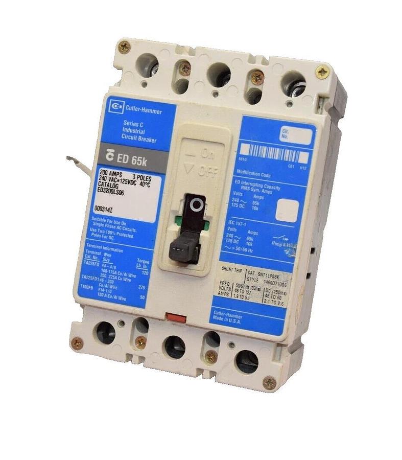 Used CUTLER HAMMER Ser C Industrial Circuit Breaker ED3200LS06 200 Amp 200a 240v 3p