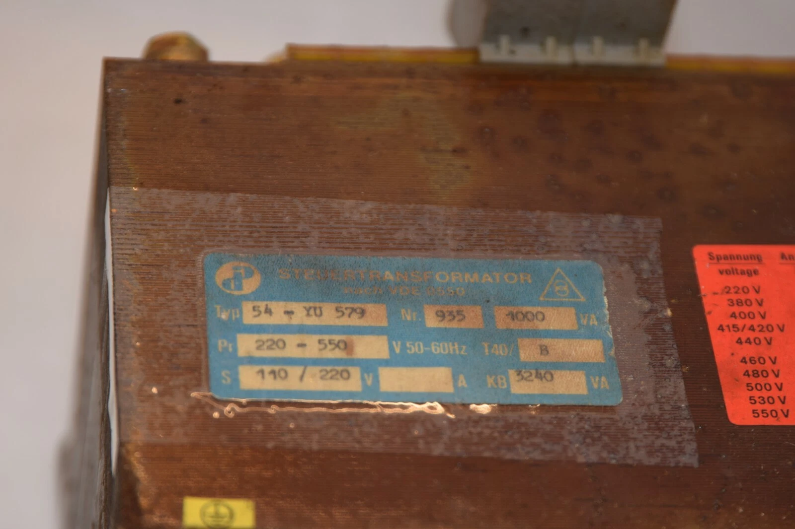 Used STEUERTRANSFORMATOR VDE 0550 54-YU 579 T40/B 50/60Hz 110/220V Transformer 3240va