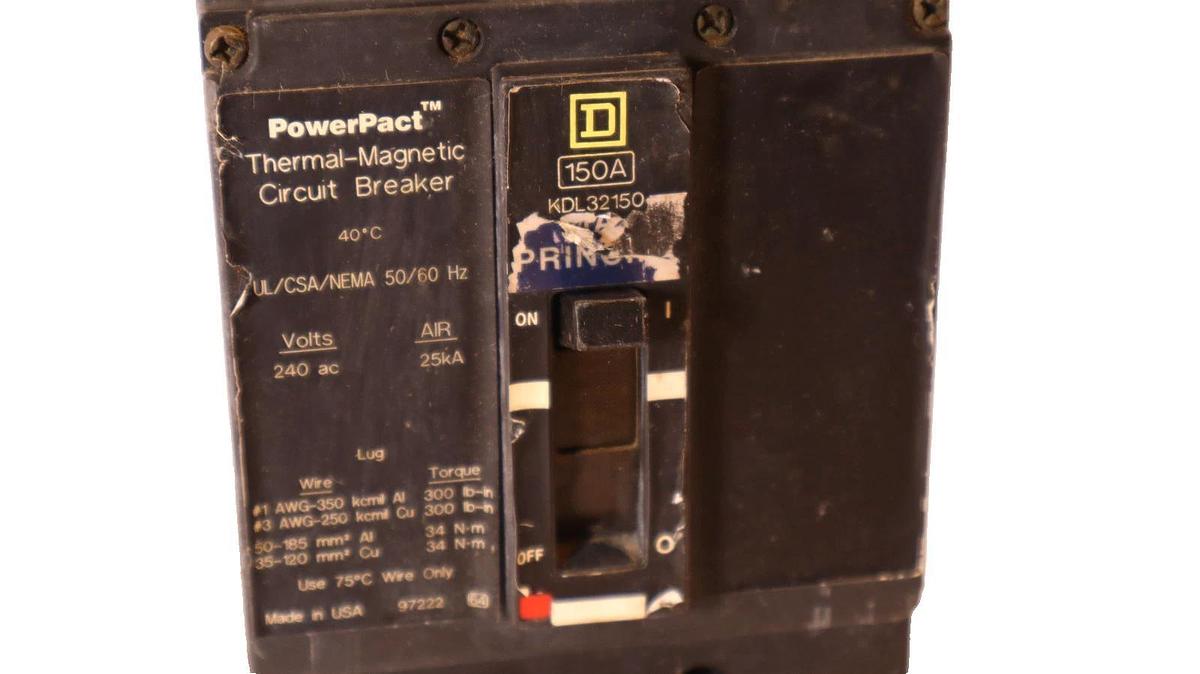 Used SQUARE D KDL32150 150A PowerPact Thermal-Magnetic Circuit Breaker