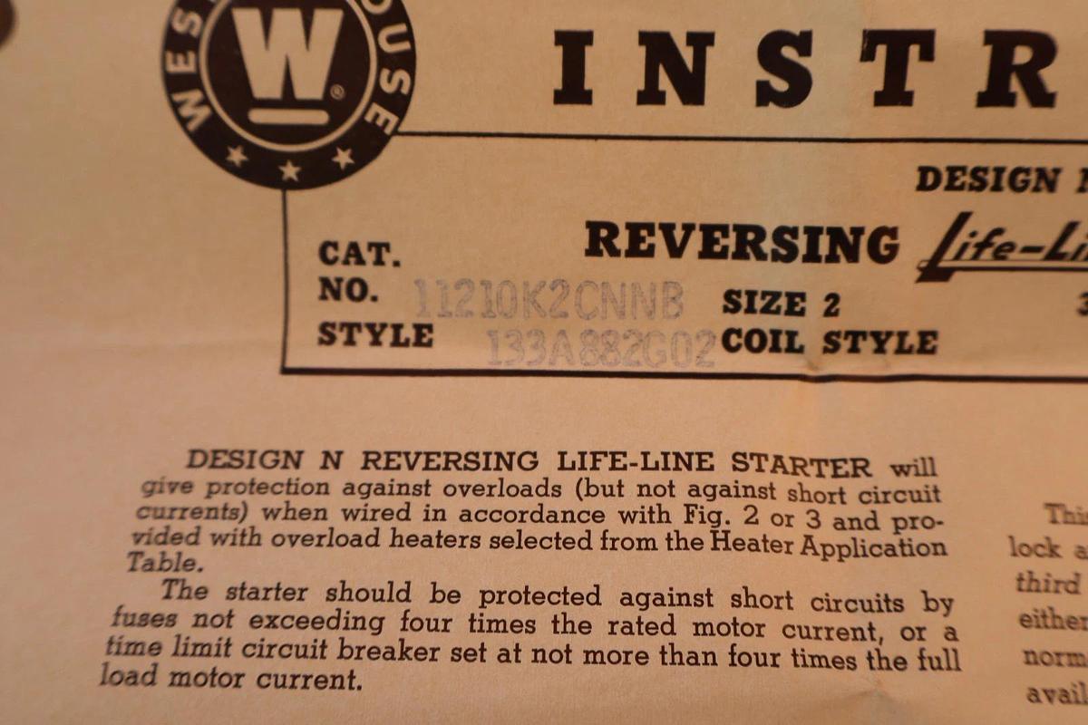 Westinghouse Life-Line Reversing Starter Size Sz 2 11210K2CNNB 453D181G02 (NEW)