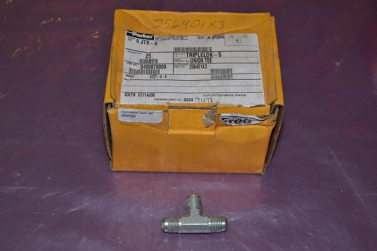 Box of 25 Parker Truplelok-S Union Tee Fitting 6 JTX-S 6JTX-S NEW