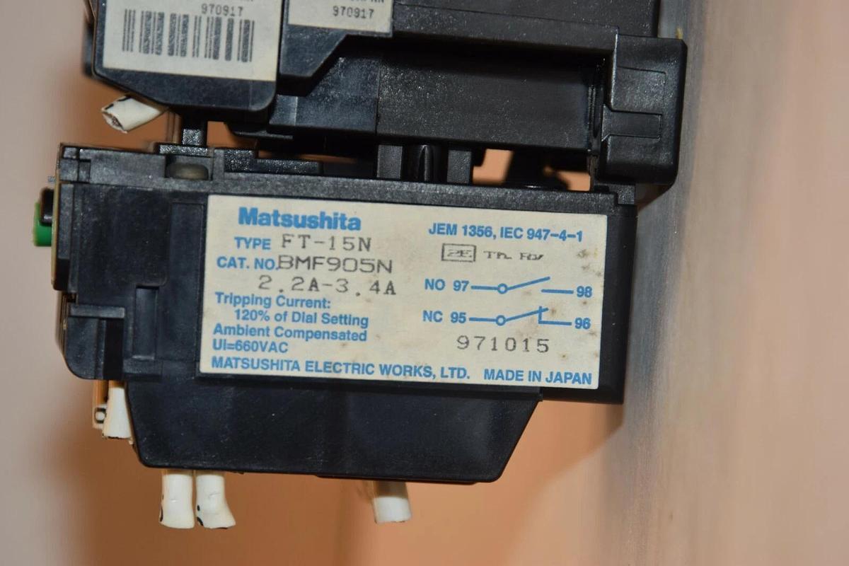 Used MATSUSHITA FC-15N STARTER WITH FT-15N RELAY 2.2A-3.4A 100-110V AC 50/60Hz COIL