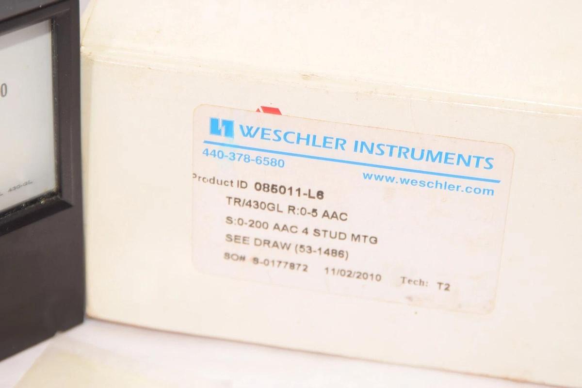 (NEW) WESCHLER INSTRUMENTS 085011-L6 0-200Amp Transformer Primary Panel Meter