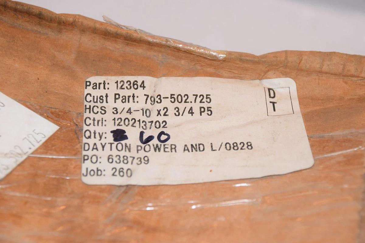 (NEW - Box of 60) FASTENAL HCS 3/4-10 x 2-3/4 P5 Grade 5 Hex HD Cap Screw J429-5