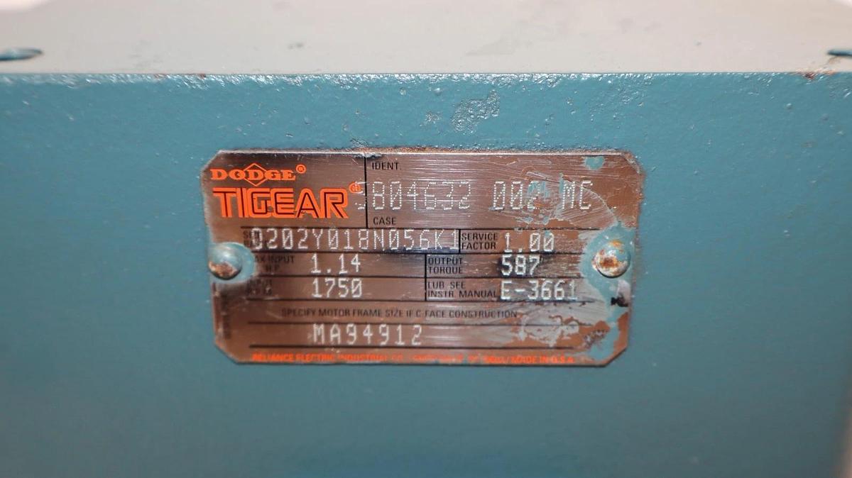 Refurbished Dodge Tigear Q202Y018N056K1 1.14Hp Ratio 1" Shaft Gear Reducer