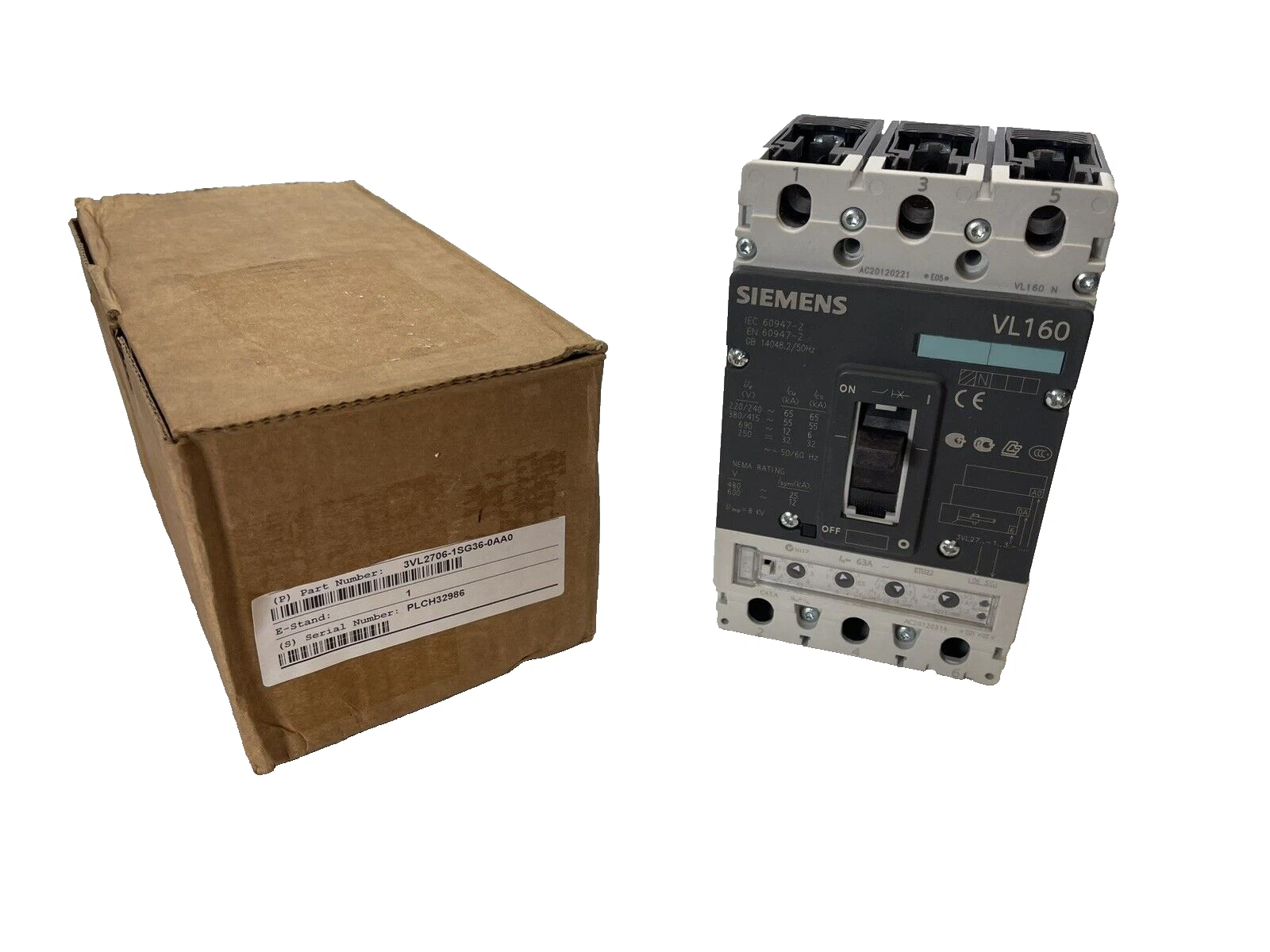 Siemens 3VL2706-1SG36-0AA0 Z, 63 amp, 3VL2706-1SG36-0AA0-Z Breaker, Open Box NEW