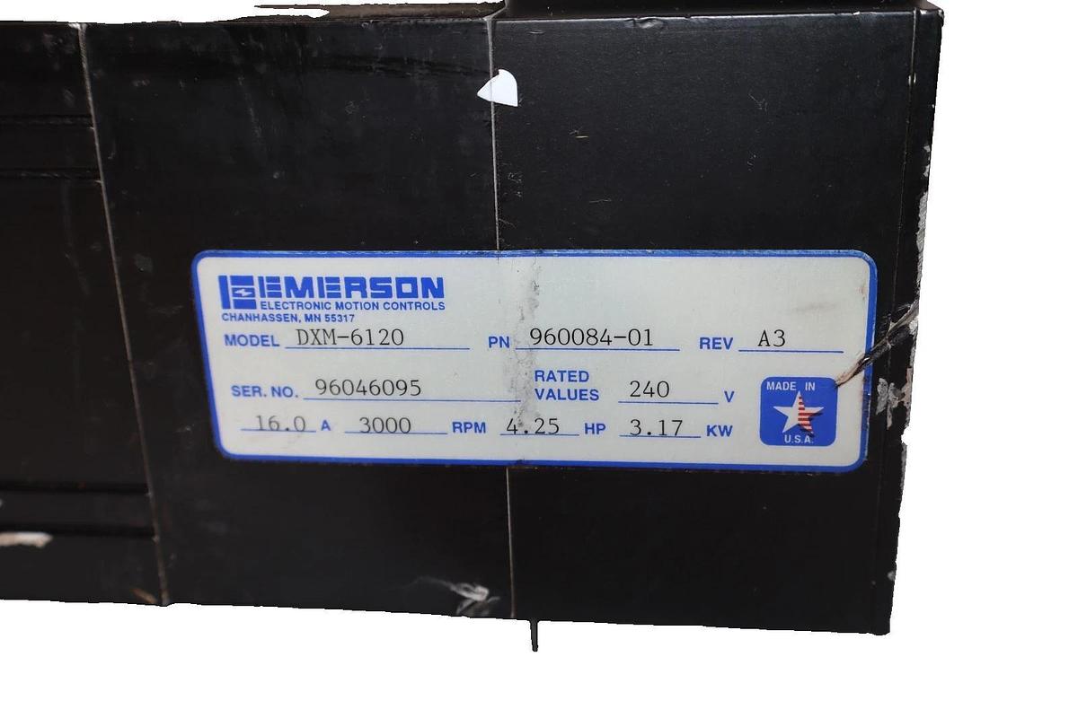 Used Emerson Brushless Servo Motor DXM-6120 960084-01 A3 240V 16A Amp 3000RPM 4.25HP