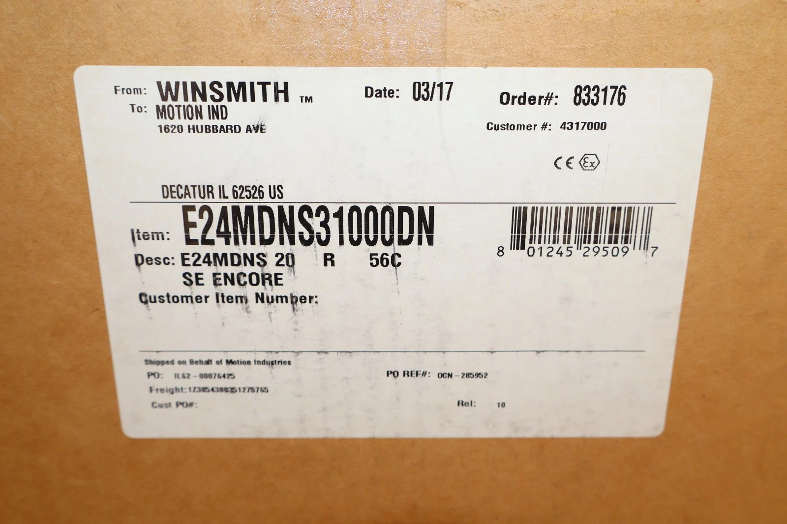 Winsmith SE Encore Gear Box Speed Reducer E24MDNS31000DN E24MDNS 20R 20:1 *NOS*