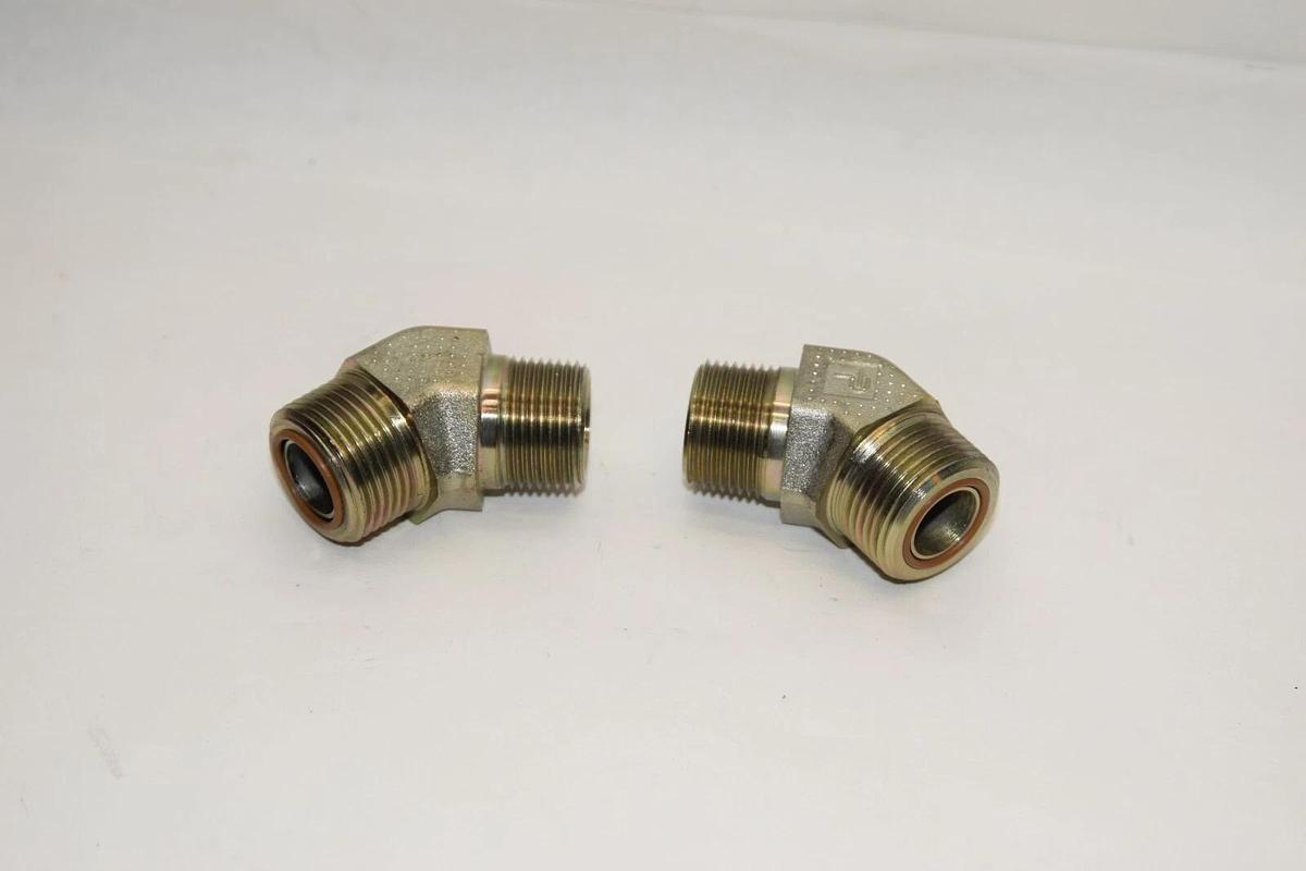 Used (2) NEW PARKER HYD FITTING ADAPTER 45 Deg O-ring face Seal Lok 3/4" npt - o ring