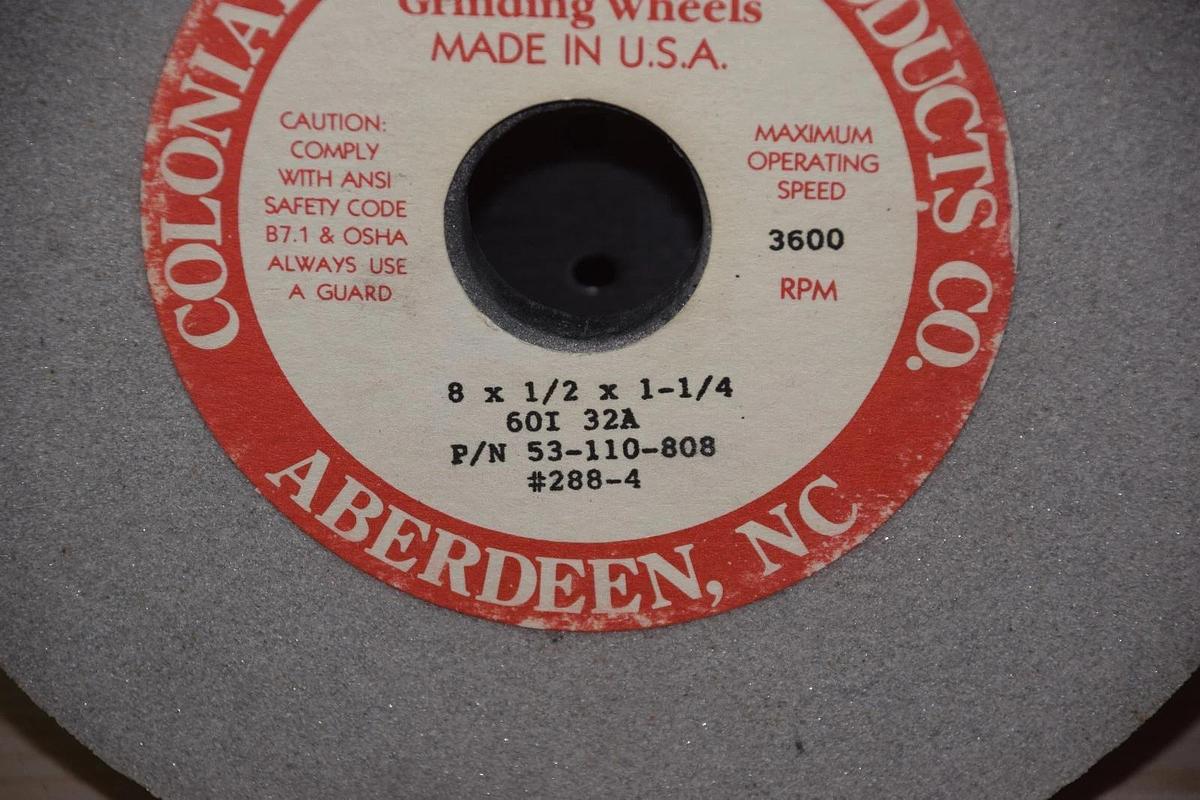 Colonial Abrasive 53-110-808, 60I 32A  Grey Grinding Wheel 8" x 1/2" x 1-1/4"