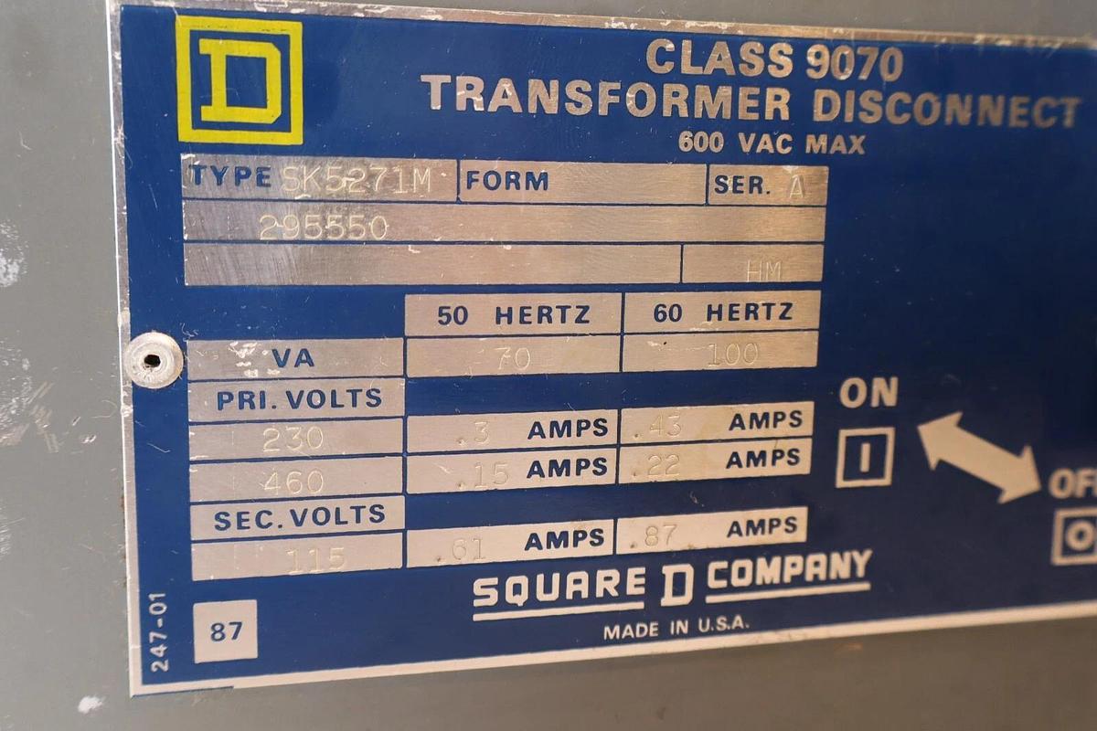 Used SQUARE D SK5271M Series A Class 9070 Transformer Disconnect