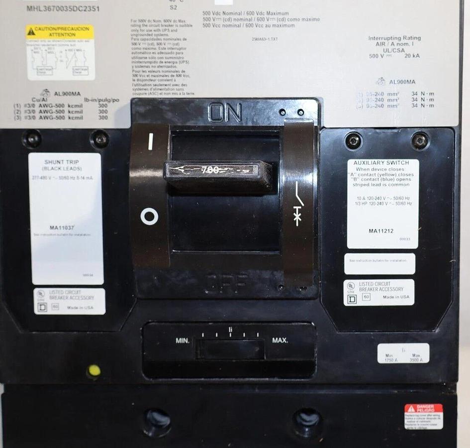 SQUARE D Circuit Breaker MHL3670035DC2351 700 Amp 700A Shunt Aux (NEW)