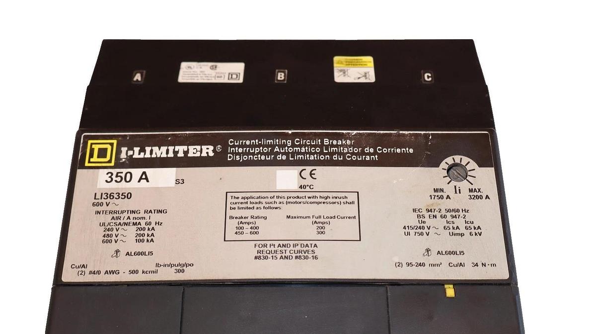 Used Square D I-Limiter Circuit Breaker LI36350 350A 350 Amp 3p 600v