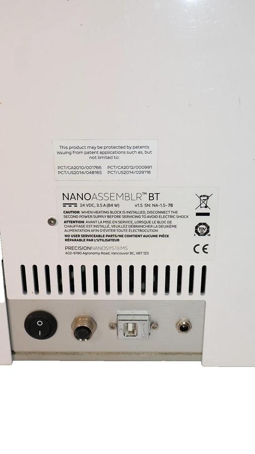 Used Precision Nanosystems Microfluidic Instrument NanoAssemblr BT NA-1.5-76 24Vdc