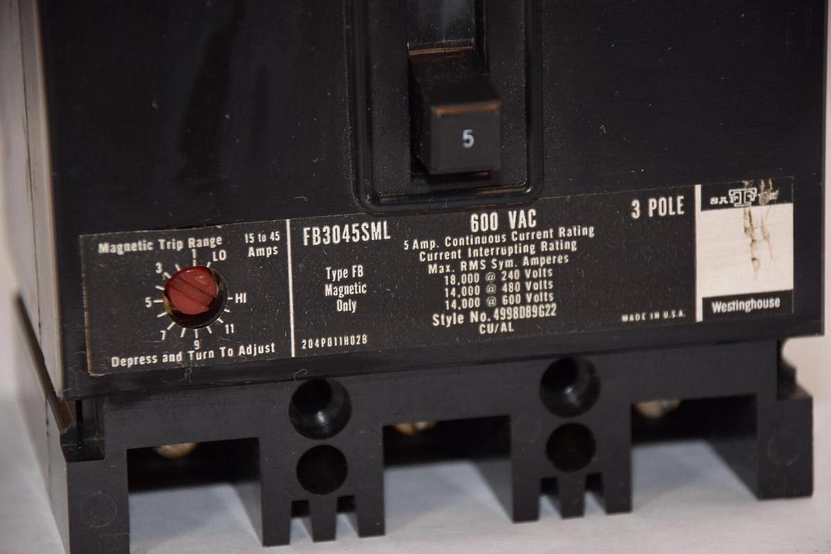 (NEW) WESTINGHOUSE FB3045SML 5A 3Pole 600Vac Circuit Breaker